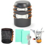 Set de vaisselle camping 6 pi�ces, en acier / aluminium, �quipement de cuisine plein air avec r�chaud, ...