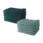 Today - lot de 10 serviettes de toilette 50x90 cm 100% coton - 5 paon + 5 celadon