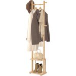 Porte manteau sur pieds bambou avec �tag�re � 2 niveaux, 6 pat�res et tringles, tapis antid�rapant, portemante ...