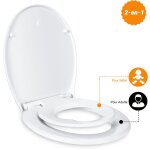 Abattant wc familial, lunette de toilette avec si�ge enfant magn�tique, frein de chute et charni�re r�glable, ...