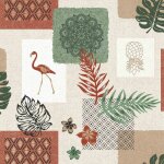 Toile cir�e au m�tre - largeur 140 cm - flamants roses et motifs graphiques - gris