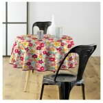 Toile cir�e ronde 160 cm ? motif fleurs color�es multicolores ? imperm�able et facile � nettoyer ? pour ...