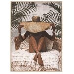 Tableau toile murale encadr�e 'eliane' - femme � chapeau de paille - 58 x 78 cm - impression de qualit� ...