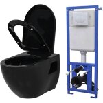 Vidaxl - toilette suspendue au mur avec rservoir cach cramique noir