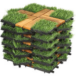 Tolletour lot de 11 dalles en bois dalles de terrasse avec gazon synth�tique 1 m�, 30 x 30 cm, dalles ...