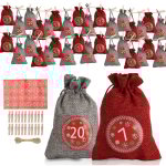 Tolletour - calendrier de l'avent  remplir 24 numrique autocollants sachets de jute  suspendre pour ...