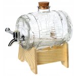 Tonneau en verre dot d'un robinet et soutenu par un support en bois, idal pour la conservation et la ...