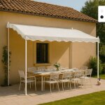 Tonnelle adoss�e 3x2 en acier pour jardin bar et h�tel pergola uv - blanc