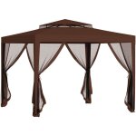 Tonnelle barnum de jardin 3l x 3l m avec 4 moustiquaires amovibles - double toit - mtal polyester marron ...