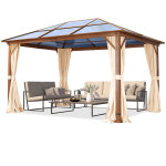 Toolport - tonnelle de jardin 3x4 m aspect ch�ne, toit env. 8mm polycarbonate, 4 parois lat�rales champagne ...