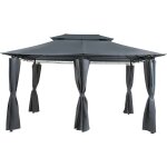 Tonnelle pavillon de jardin gris fonc avec rideaux pratiques et structure en acier espace d'ombre et ...