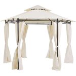 Tonnelle pavillon de jardin hexagonal beige avec rideaux pratiques et structure en acier look el�gant ...
