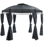Tonnelle pavillon de jardin rond gris foncé avec rideaux pratiques et structure en acier look elégant ... Tonnelle pavillon de jardin rond gris foncé avec rideaux pratiques et structure en acier look elégant ...