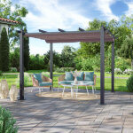 Avril paris - tonnelle / pergola aluminium 3x3m toile coulissante rétractable - gris taupe - hero Avril paris - tonnelle / pergola aluminium 3x3m toile coulissante rétractable - gris taupe - hero