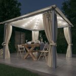 Tonnelle avec rideau et lumières led 3x3 m crème aluminium Tonnelle avec rideau et lumières led 3x3 m crème aluminium
