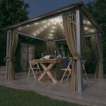 Tonnelle avec rideau et lumières led 3x3 m taupe aluminium Tonnelle avec rideau et lumières led 3x3 m taupe aluminium