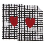 Torchon de cuisine en coton (lot de 2) coeur noir blanc rouge Torchon de cuisine en coton (lot de 2) coeur noir blanc rouge