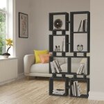Toscohome - biblioth�que double face en bois anthracite 79x166, 5h cm - rail