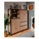 Toscohome - buffet 120x140h cm avec portes et tiroirs en chne et anthracite - denver 51