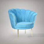 Toscohome - fauteuil coquille tapiss de velours turquoise et pieds dors - orel