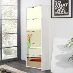 Toscohome - meuble  chaussures avec 5 portes battantes et miroir 58x177h cm blanc - koblenz