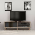 Toscohome - meuble tv en bois de 150 cm avec portes et tagre en noyer et anthracite - rilla
