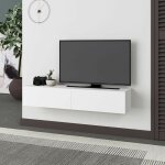 Toscohome - meuble tv suspendu en bois 135cm avec portes abattantes coloris blanc - francy