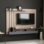 Toscohome - meuble tv mural couleur noyer et anthracite 157cm - lawrance
