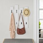 Toscohome - porte - manteau mural en bois avec 8 crochets 64x81h cm blanc - wave
