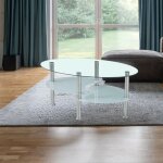 Toscohome - table basse de salon ovale 90x55 cm avec 3 plateaux en verre et pieds en acier - mimas