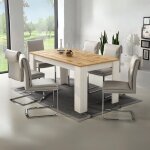 Table rectangulaire blanche � rallonge avec plateau en ch�ne 160x88 cm - ulrich