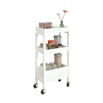 Tour de rangement desserte chariot de stockage en bois meuble de rangement ? 3 tagres, 4 roulettes ...