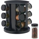 Tourniquet � �pices avec 12 pots en verre, rotatif, embouts tamiseur, remplir, pour la cuisine, noir ...