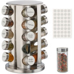 Relaxdays tourniquet � �pices avec 20 pots en verre, 40 �tiquettes, rotatif 360�, remplir, acier inoxydable, ...