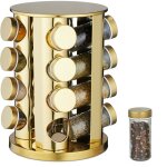 Tourniquet  pices, acier inoxydable, 16 pots en verre, rotatif  360, hxd : 27, 5 x 20 cm, dor - ...