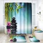 Tower black stone hibiscus lot de 4 rideaux de douche zen en bambou water belle flora avec tapis antid�rapant ...