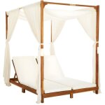 Transat chaise longue bain de soleil lit de jardin terrasse meuble d'ext�rieur double avec rideaux et ...