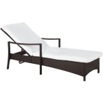 Beliani - transat de jardin en rotin marron avec coussin blanc 6 positions uv résistant vasto Beliani - transat de jardin en rotin marron avec coussin blanc 6 positions uv résistant vasto