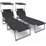 Vounot - transat pare soleil textilene et range magazine lot de 2 pcs noir