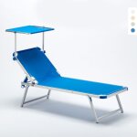 Transat de plage bain de soleil en aluminium avec pare - soleil nettuno - bleu