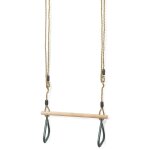 Todeco - trap�ze en bois, balan�oire avec anneaux de gymnastique, vert, 200 cm, mat�riau: plastique (pp, ...