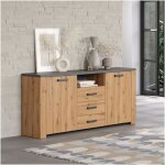 Trendteam - buffet 2 portes 3 tiroirs 1 niche d�cor ch�ne et gris ardoise - nova