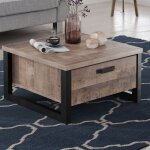 Trendteam - table basse carrée 2 tiroirs 80x80x45 cm décor chêne - plex Trendteam - table basse carrée 2 tiroirs 80x80x45 cm décor chêne - plex