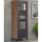Trendteam - vitrine 2 portes 63x40x172 cm décor chêne ambré et gris - eko Trendteam - vitrine 2 portes 63x40x172 cm décor chêne ambré et gris - eko