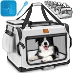 Tresko cage pliable grise pour chien (xl 83 x 58 x 58 cm) avec tapis  lcher, spatule et rflecteurs ...