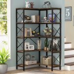 Tribesigns ? biblioth�que d'angle industrielle 5 �tag�res ? cadre en m�tal robuste ? dimensions 80x80x167, ...