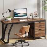 Tribesigns bureau d'ordinateur avec 3 tiroirs 150 cm avec tiroirs r�versibles - bureau industriel avec ...