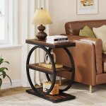 Tribesigns - table d'appoint �troite � 3 niveaux, table de salon en bois avec cadre en m�tal noir, table ...