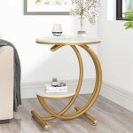 Tribesigns - table d'appoint en imitation marbre, table d'appoint ronde � 2 niveaux avec �tag�re de rangement, ...