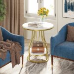 Tribesigns - table d'appoint ronde en or blanc à 2 niveaux, table de chevet moderne, petite table d'appoint ... Tribesigns - table d'appoint ronde en or blanc à 2 niveaux, table de chevet moderne, petite table d'appoint ...